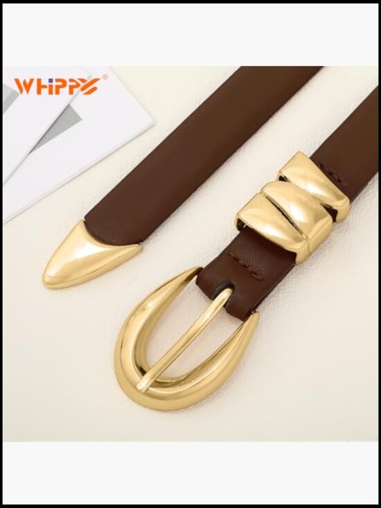 PU Leather Skinny Belt with Gold Buckle for Jeans Dresses main image 4